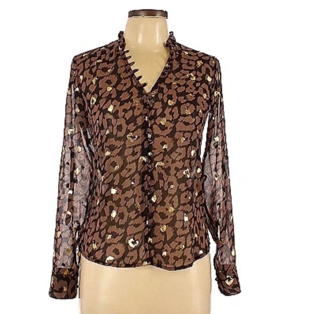 🌻 Nwt Express brown black gold sheet button blouse